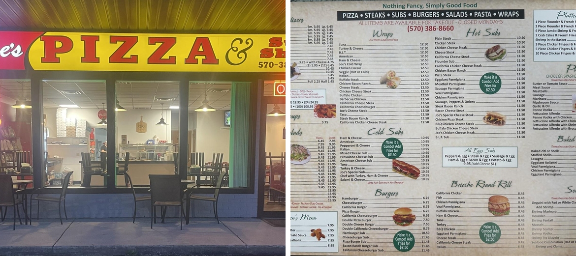 Joes Pizza & Sub Shop Menu